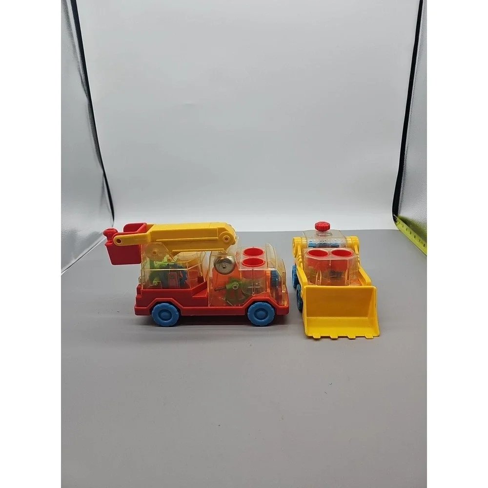 Playskool Vintage Go Go Gears Fire Truck Loader Push and Go 1988 Lot PRESS Clear